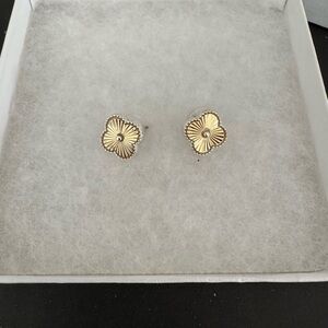 Gold Floral Stud Earrings with Silver Accents
